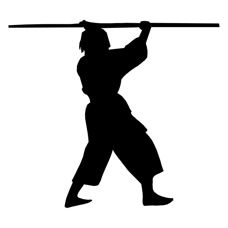 Kobudo with long bo above the head shadow figure