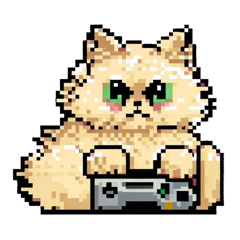 Le chat persan Negan jouant dans le pixel art