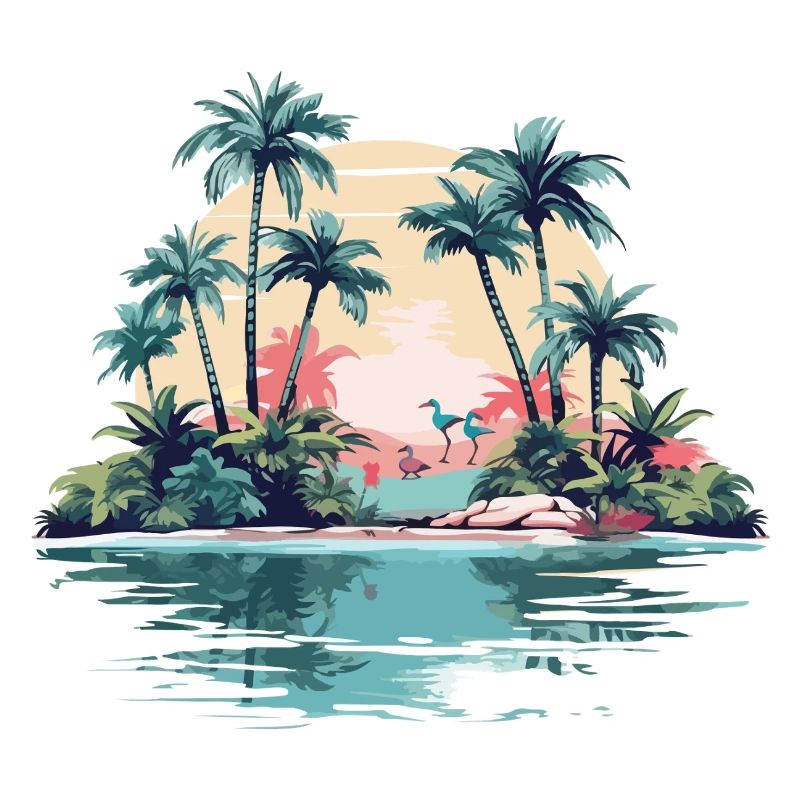 Île tropicale au coucher du soleil
