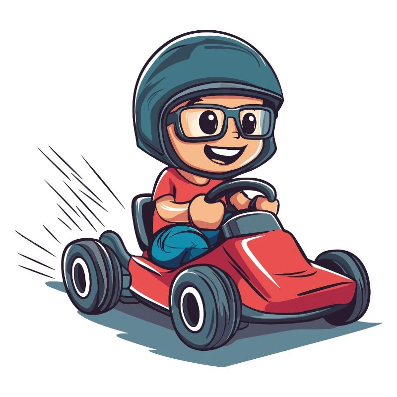 Kart driver with helmet and goggles
