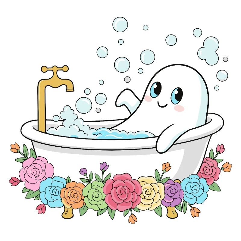 Funny ghost in the flower bath