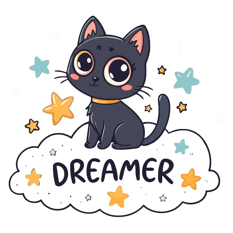 Starry dreamy cat on cloud