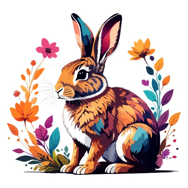 Motif printemps de lapin coloré avec cadre de fleur