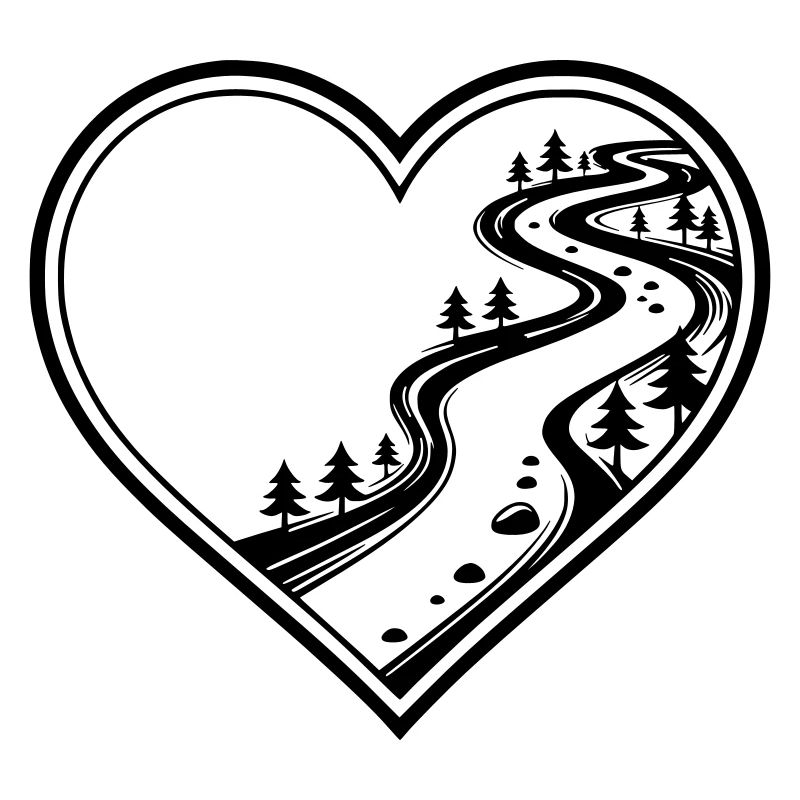 Cœur personnalisable avec forêt, sentier de randonnée