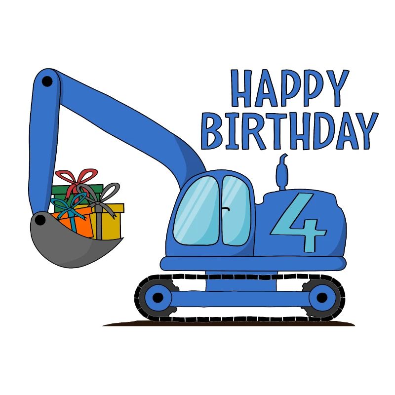 Bagger Kinder Happy Birthday 4 Blau