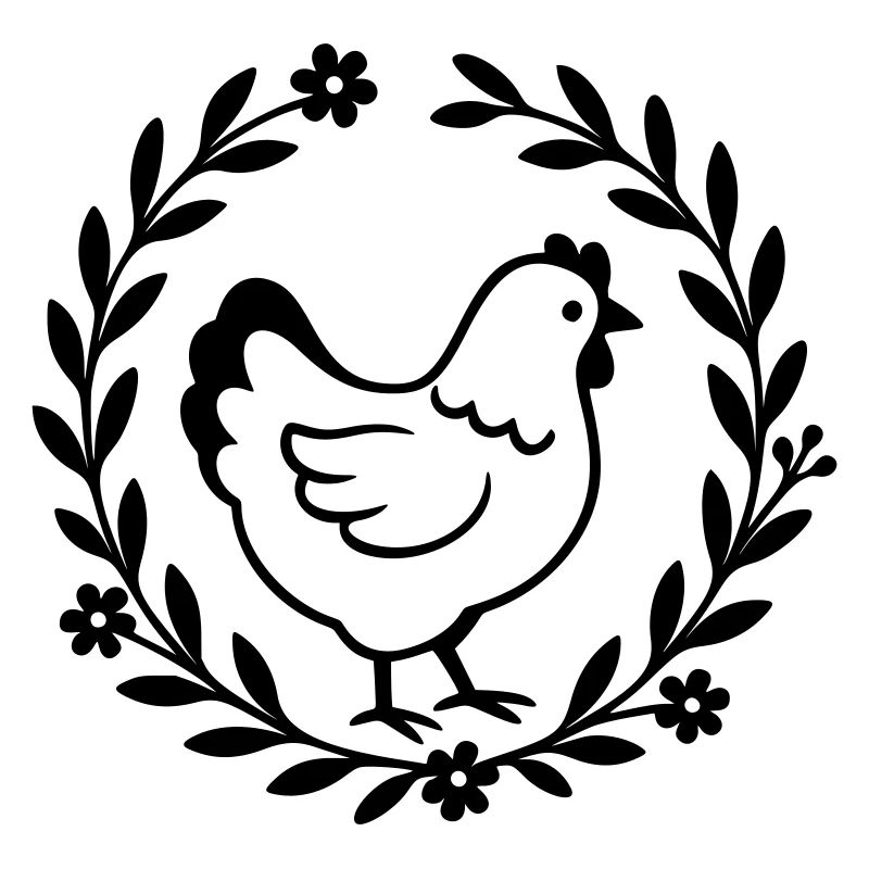Poulet dans une couronne de fleurs – motif de maison de campagne