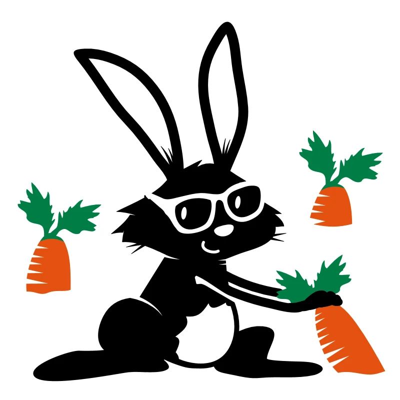 Kaninchen mit Sonnenbrille im Karottenbeet