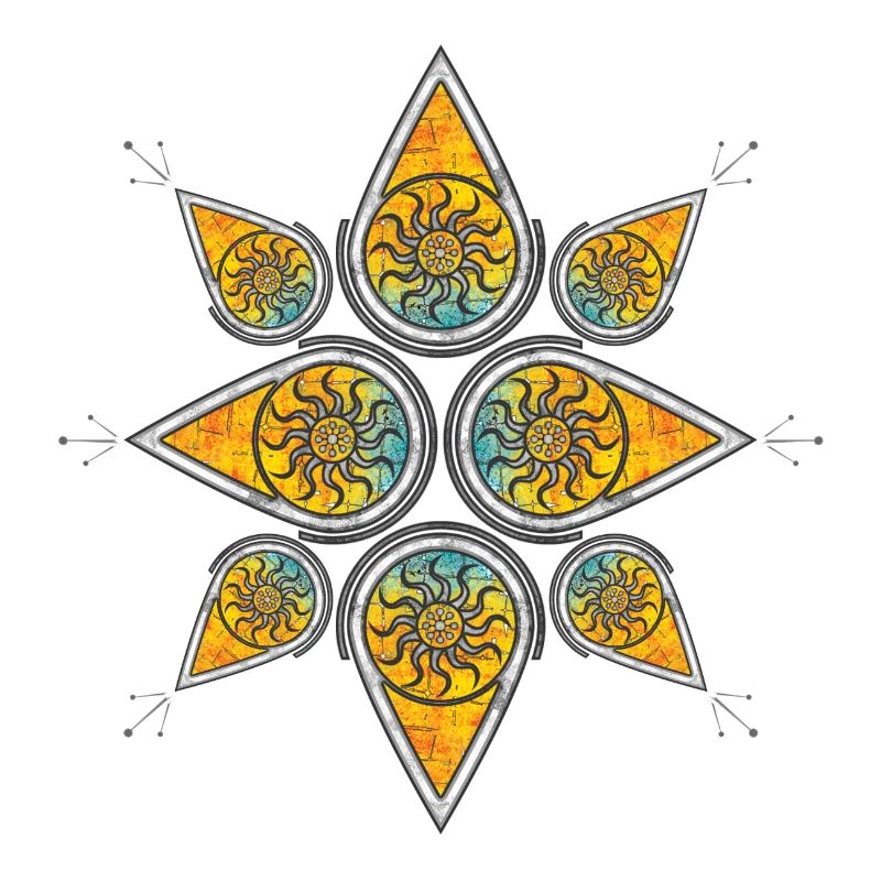 Geometric sun pattern in a warm color palette