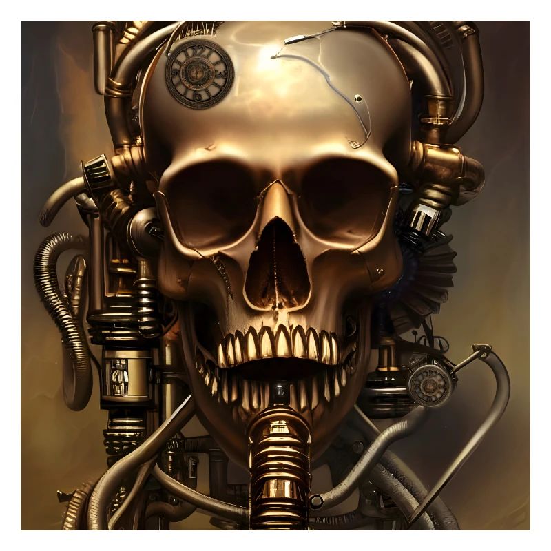 Superbe crâne steampunk doré