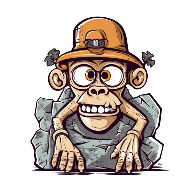 Adventurous monkey artwork with mountaineering hat