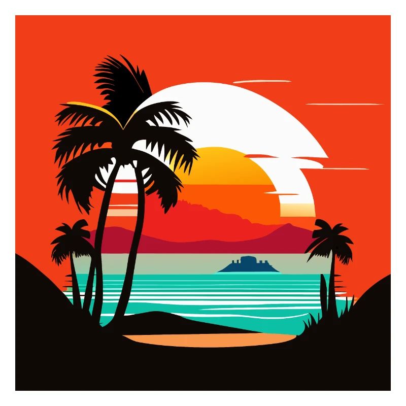 Coucher de soleil tropical sur la plage de palmiers