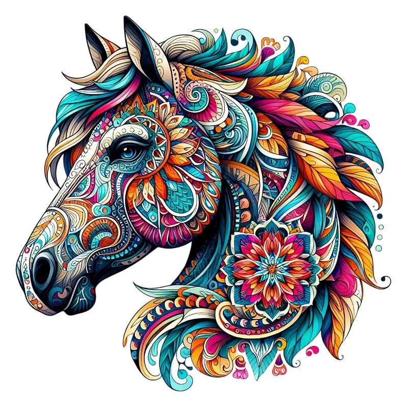 Cheval décoré de Mandalas