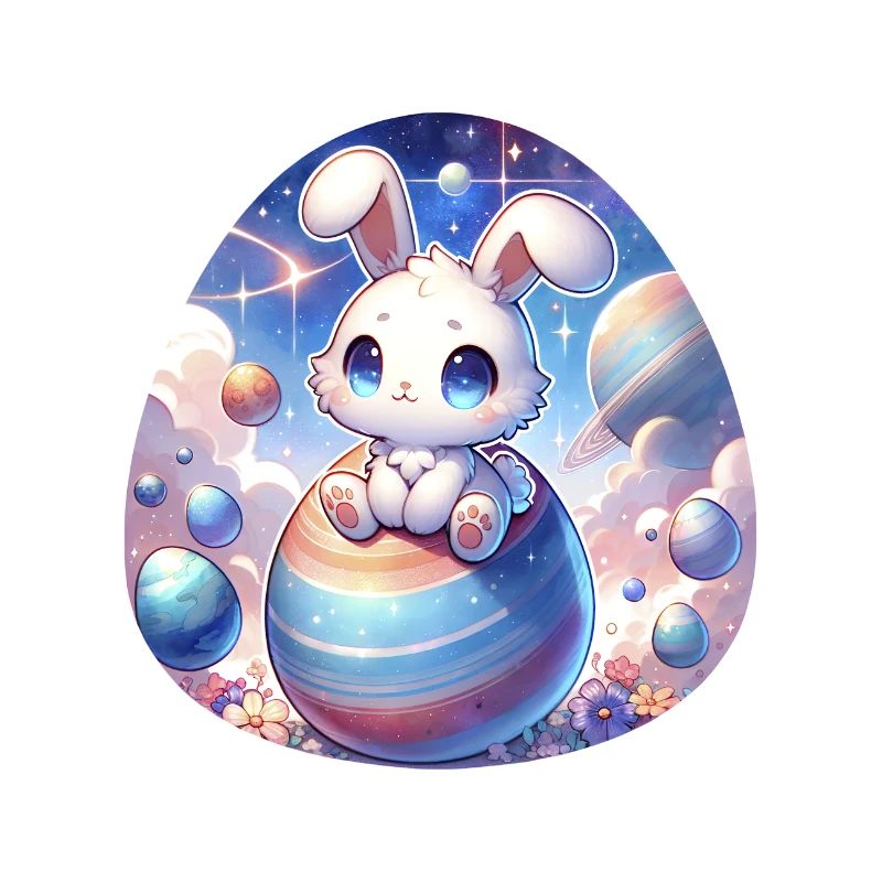 Chibi Bunny dans l’espace avec des œufs de Pâques