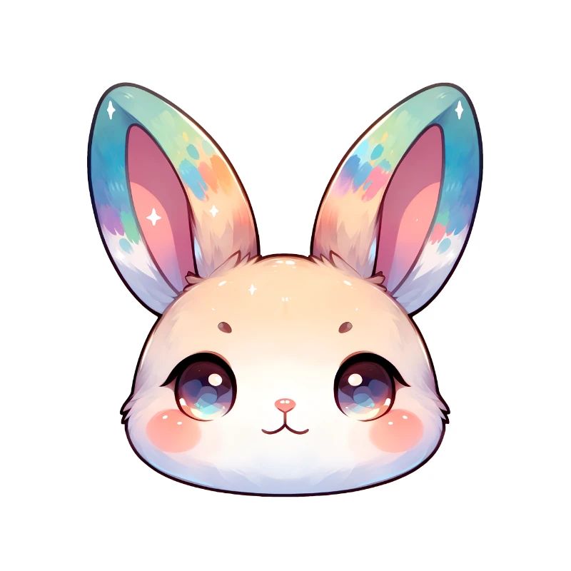 Visage mignon de lapin chibi avec des oreilles de couleur humide