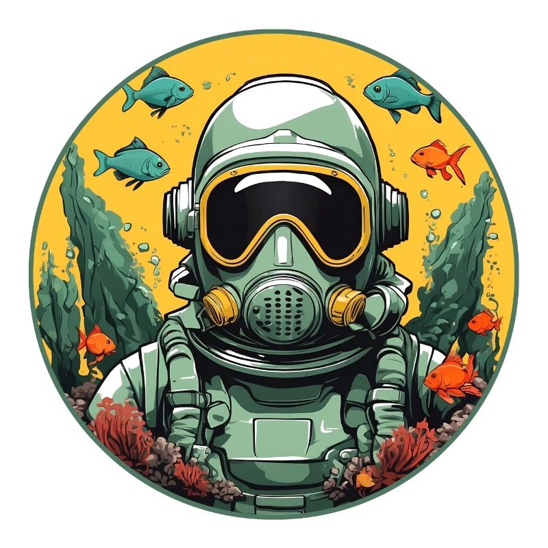 Jet pilot helmet underwater with fish
