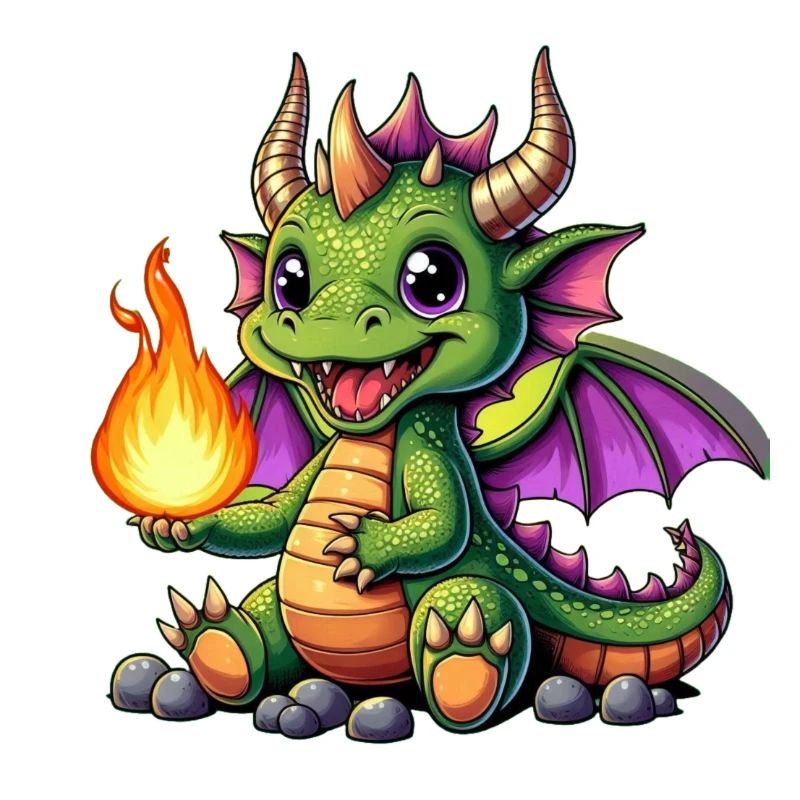 Dragon coloré avec boule de feu