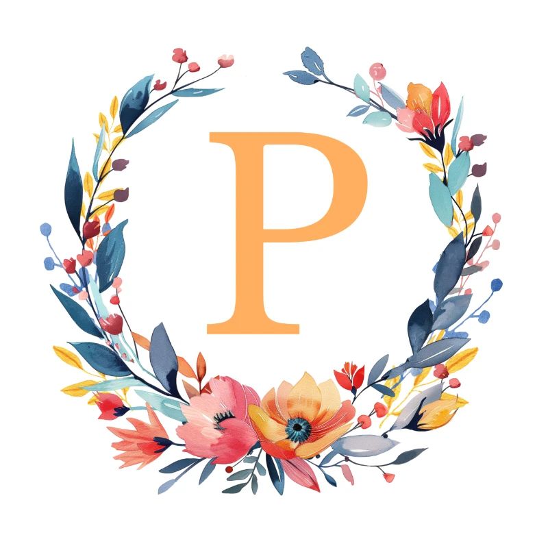 P Monogram, Couronne de fleurs, Personnalisable
