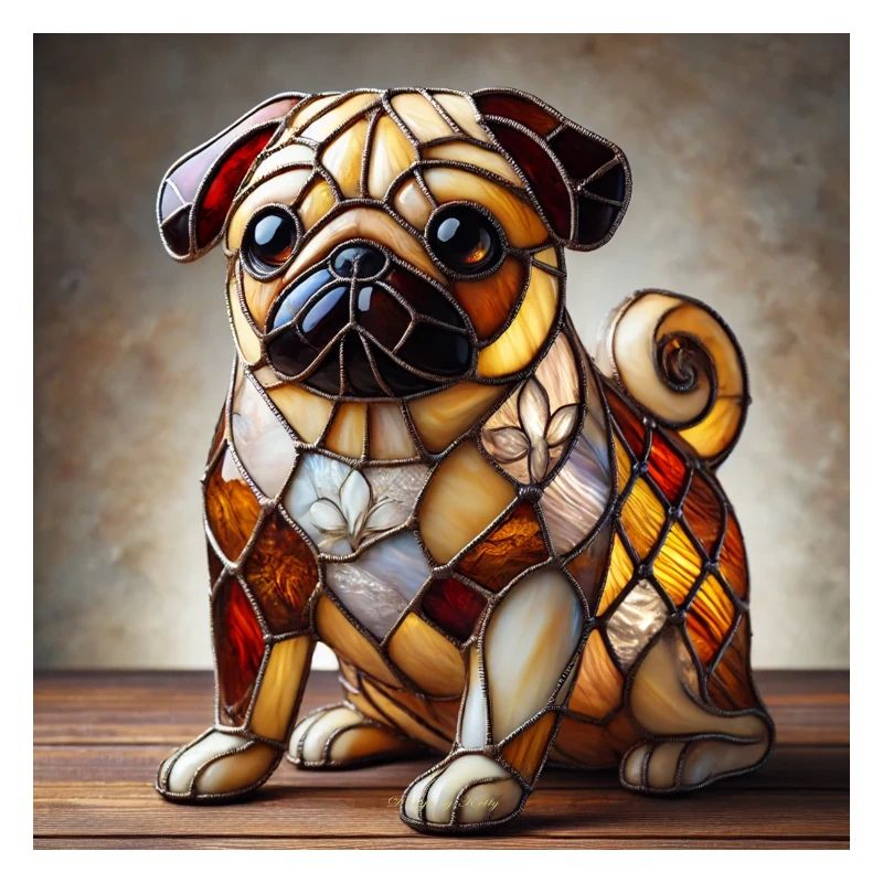 Vitrail bouledogue figure décorative