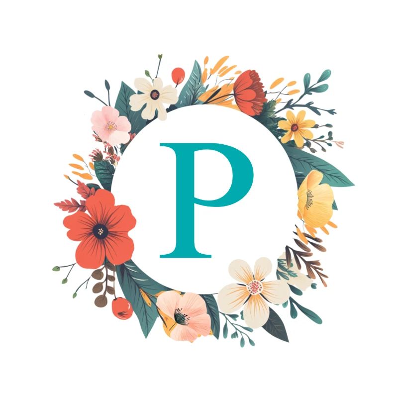 P Monogram, Couronne de fleurs, Personnalisable