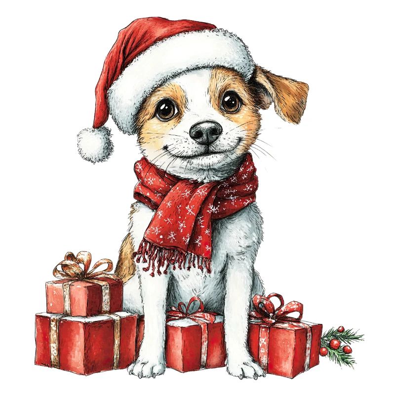 Weihnachts-Welpe mit Geschenken