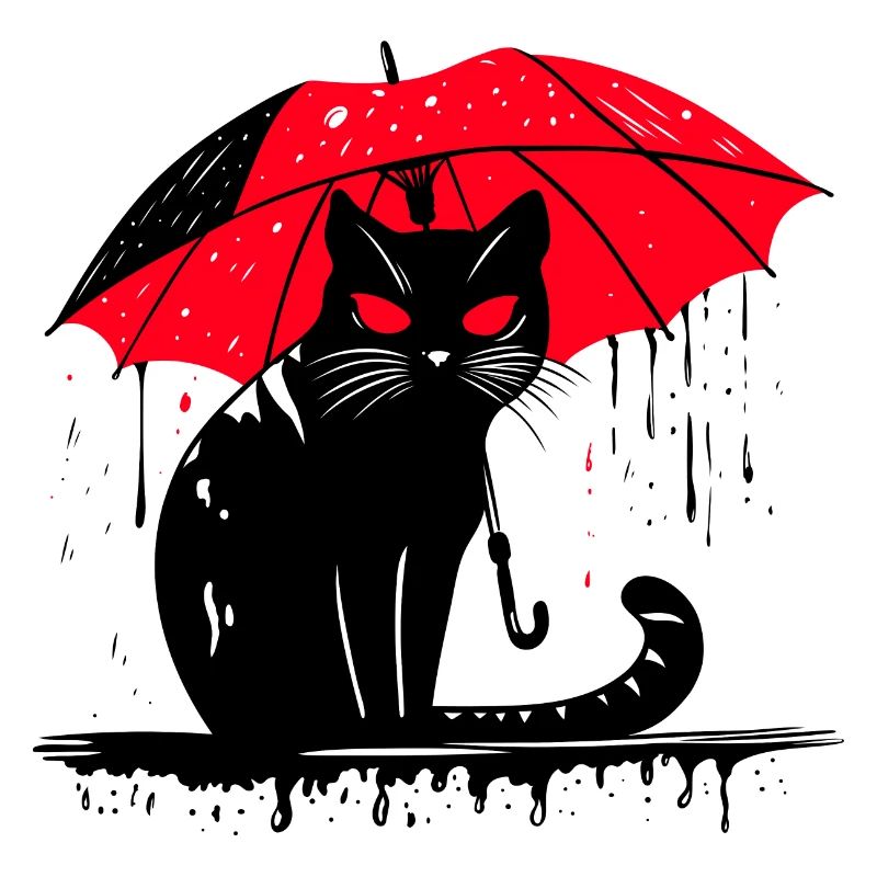 Chat avec parapluie – mauvais temps