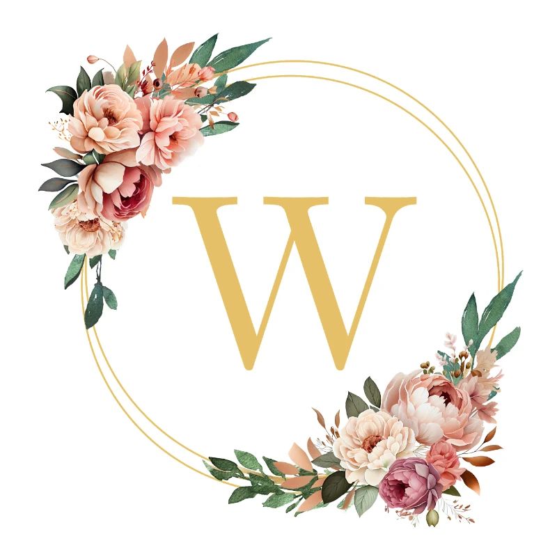W Monogram, Couronne de fleurs, Personnalisable