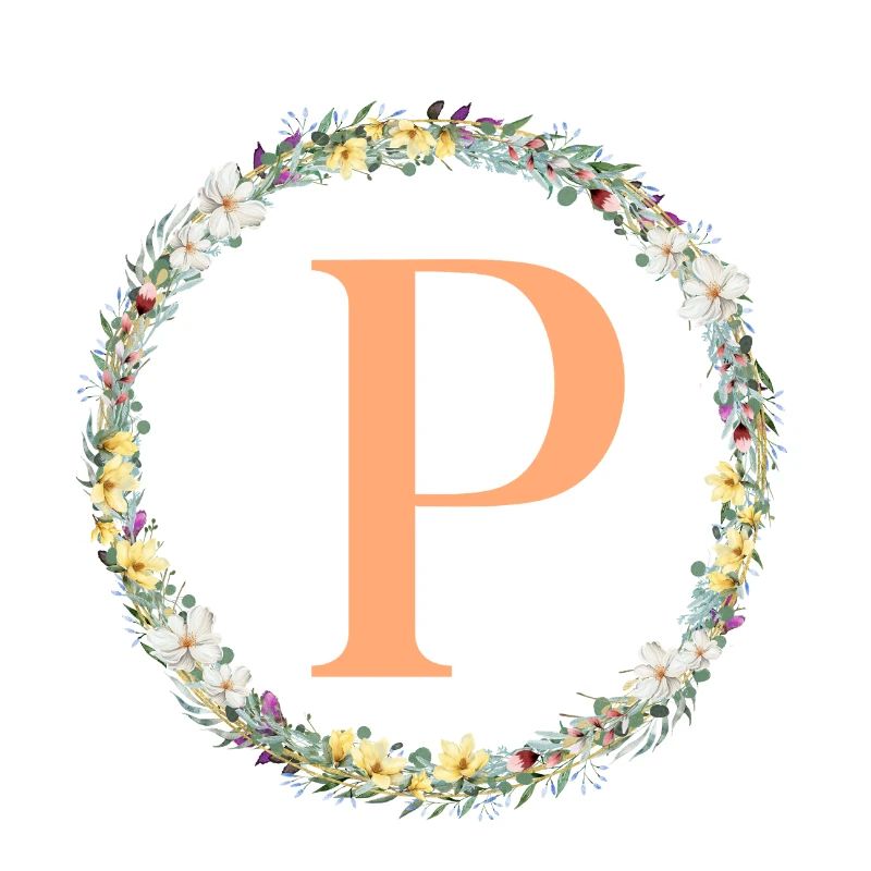P Monogram, Couronne de fleurs, Personnalisable