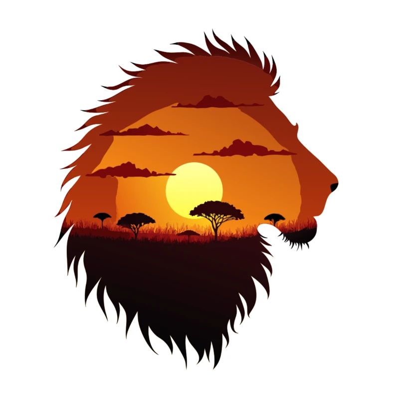 Coucher de soleil rugissant sur la savane