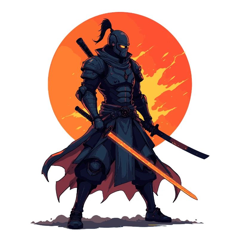 Dark Ninja Warrior with Fiery Blade