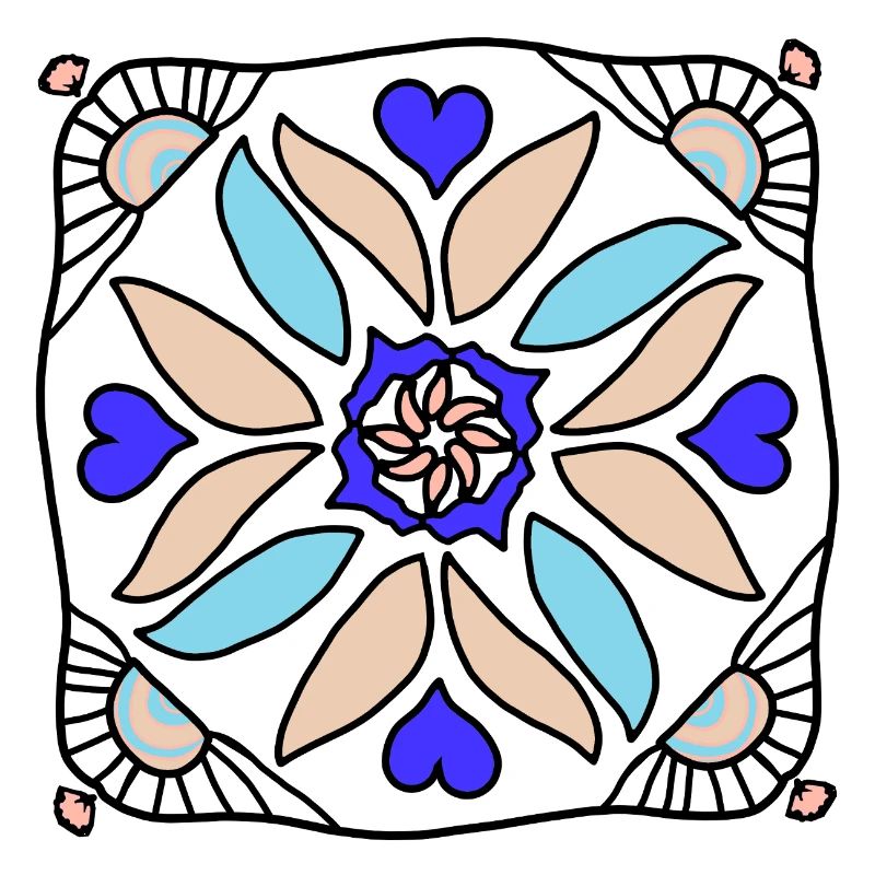 Mandala Cercle de Fleurs en Beige Bleu