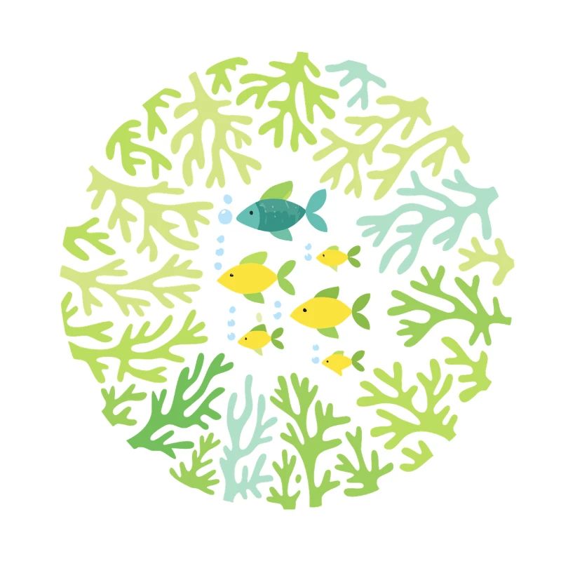 Underwater world with fish and corals