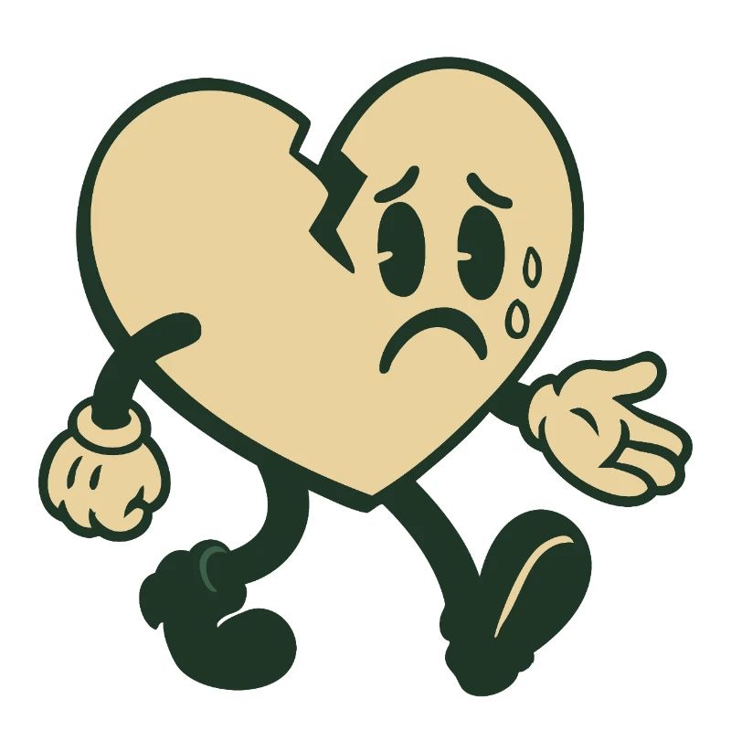 Broken heart with sad expression