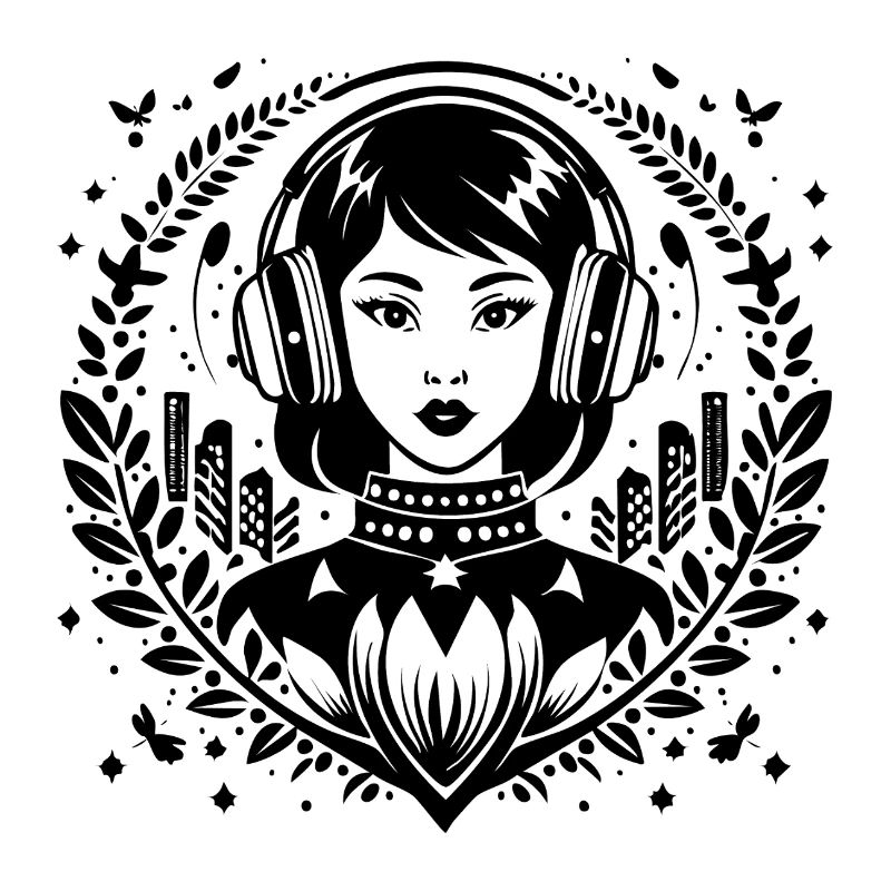 Femme moderne avec des écouteurs – horizon urbain