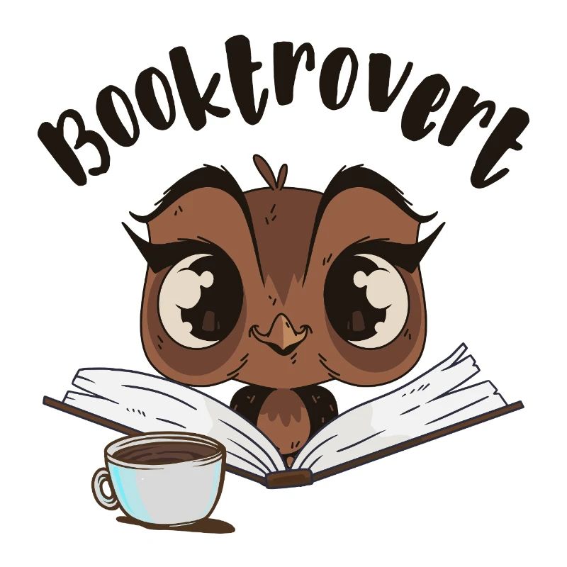 Booktrovert Eule mit Buch und Kaffee