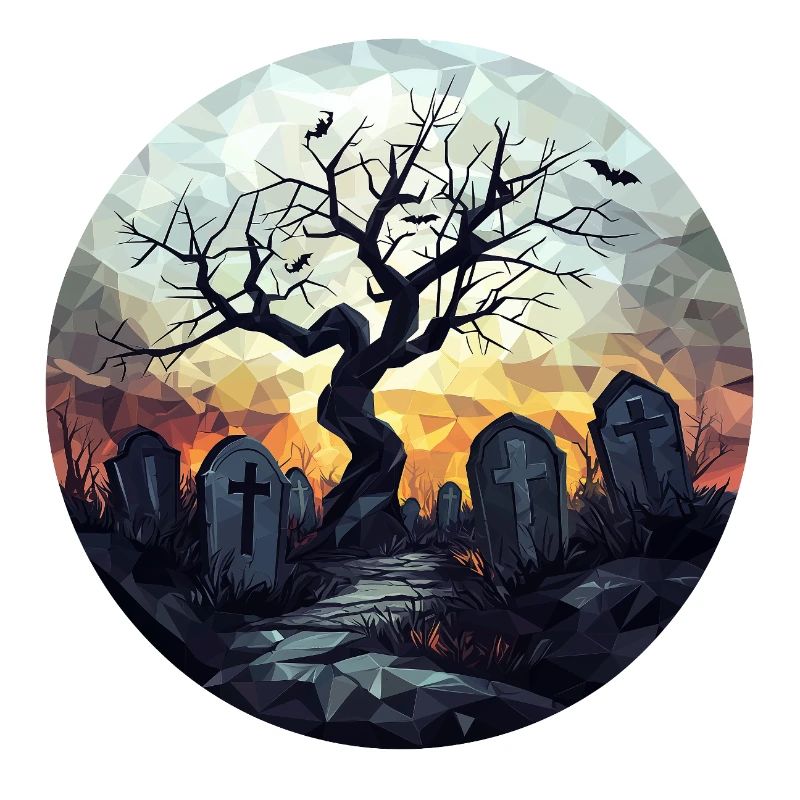 Spooky cemetery with gnarled tree