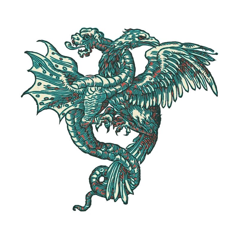 Mythical medieval dragon in bluish colors