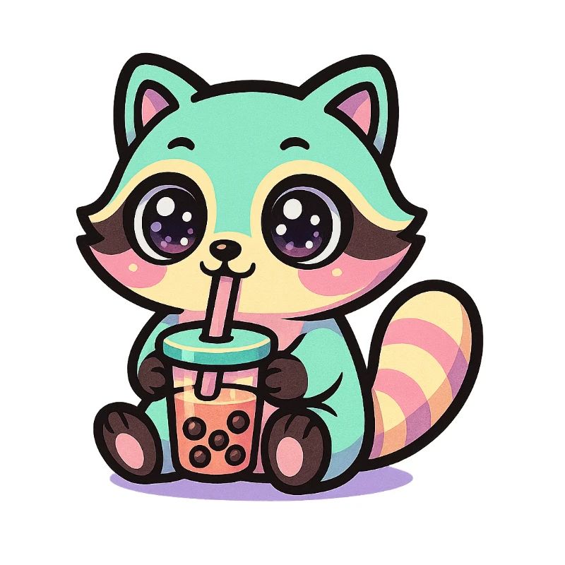 Kawaii Raccoon Drinking Boba Tea 