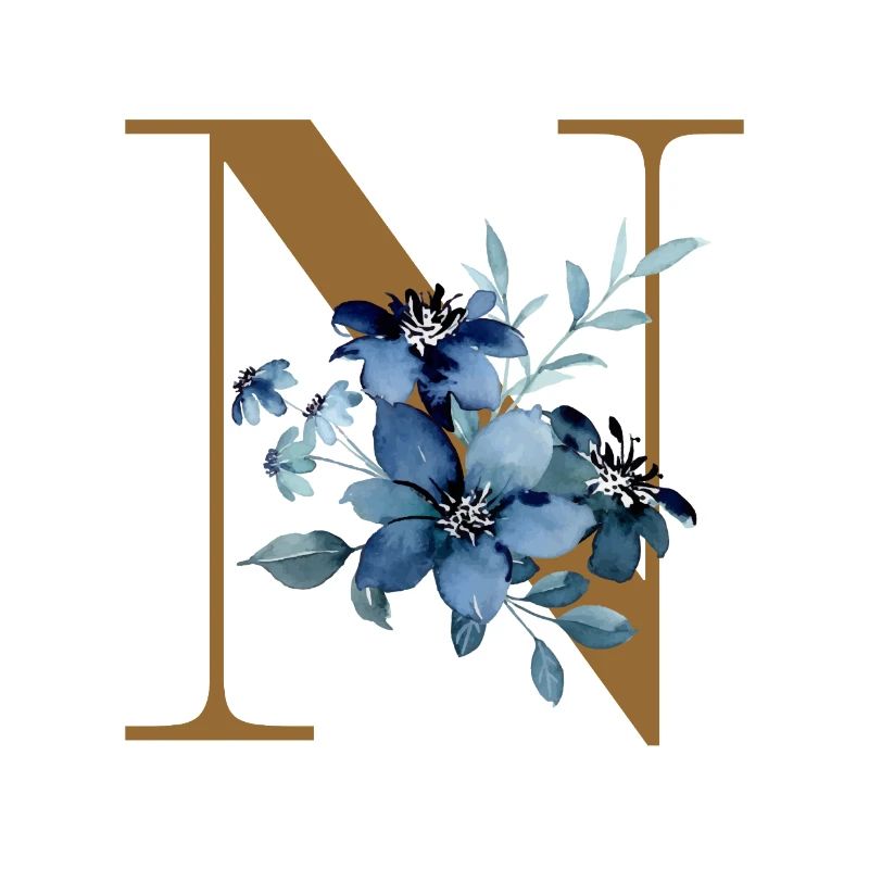 Buchstabe N mit blauen Blumen