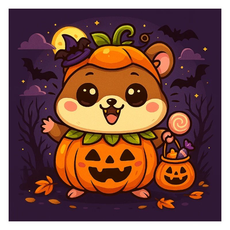 Câlin d’Halloween citrouille hamster chibi