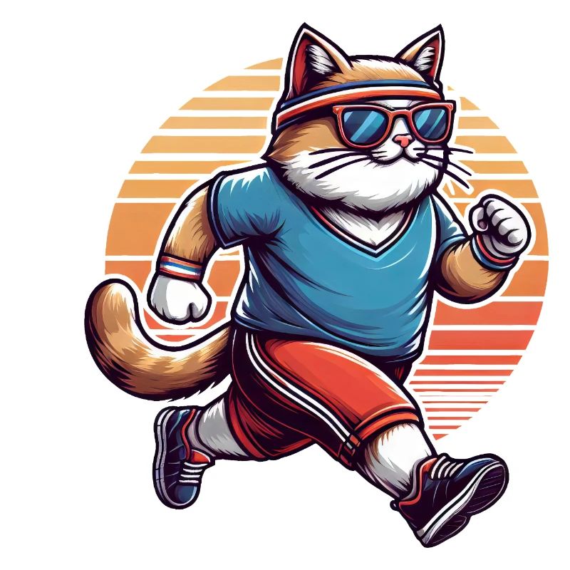 Chat sportif jogging coucher de soleil rétro