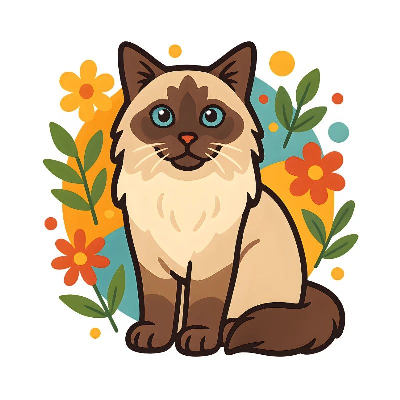 Chat Ragdoll avec cercle de fleurs