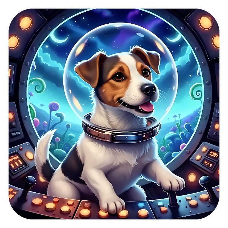 Chiot Cosmique dans la capsule spatiale