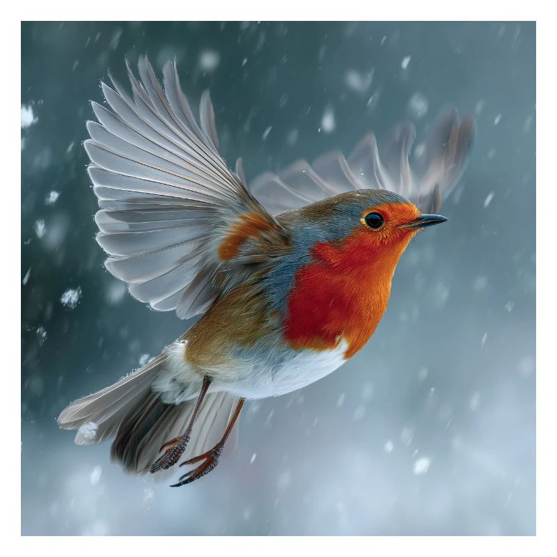 Robins flying in the snow Winter magic in flight
