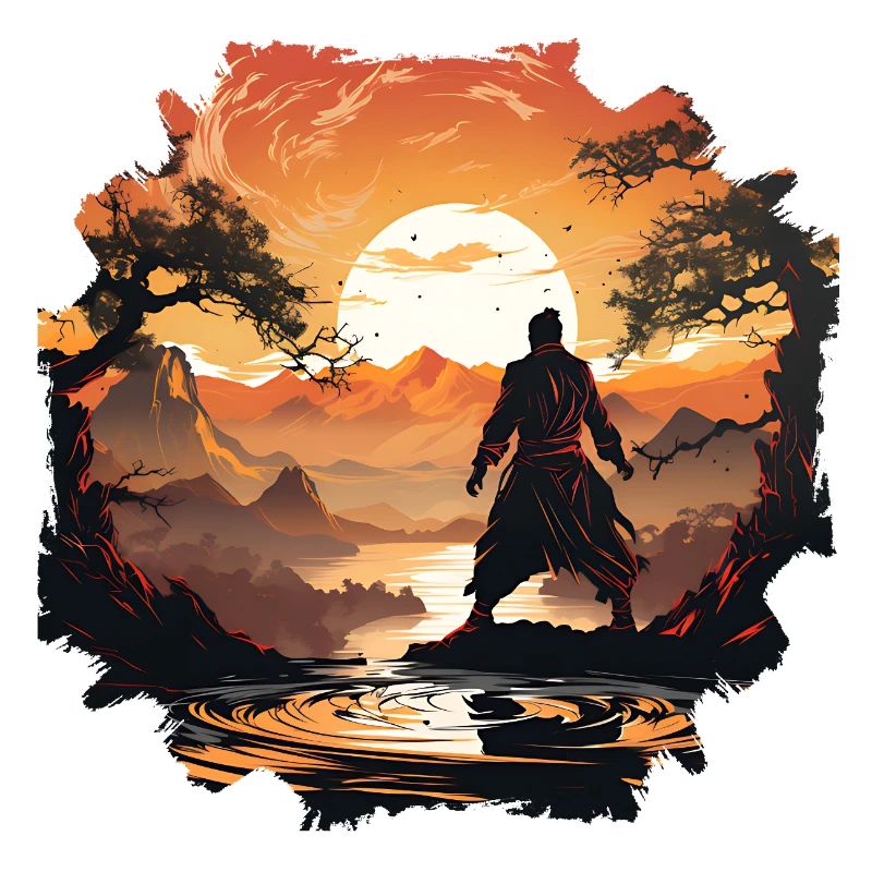 Sonnenuntergangsamurai am stillen See