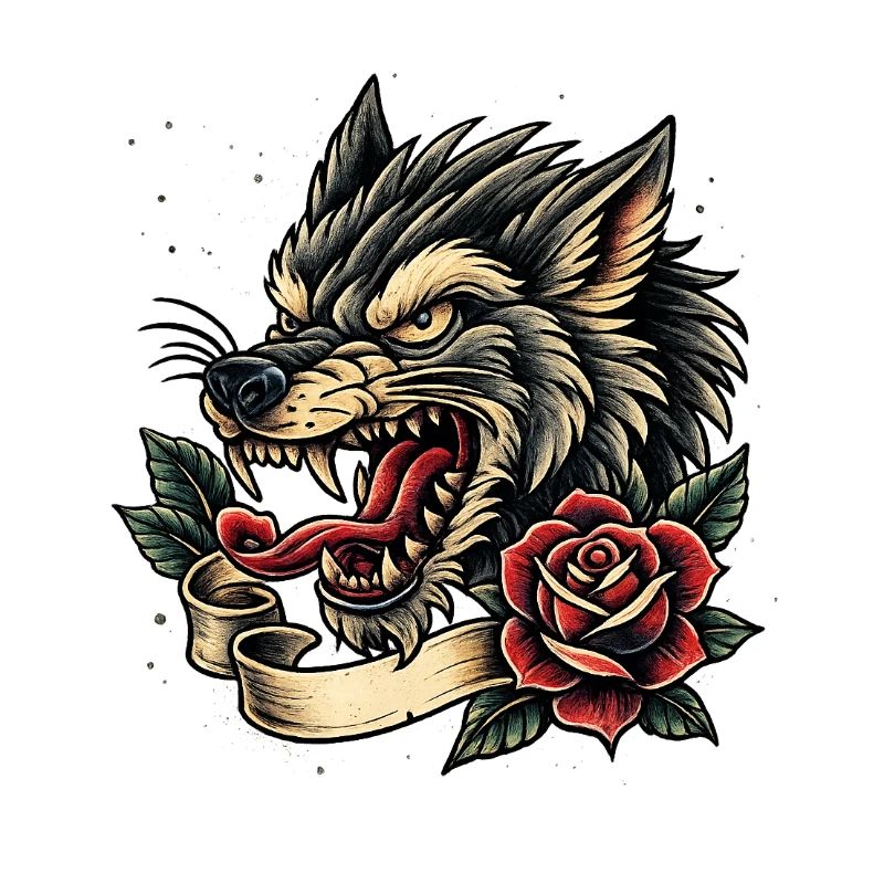 Loup avec ruban de rose