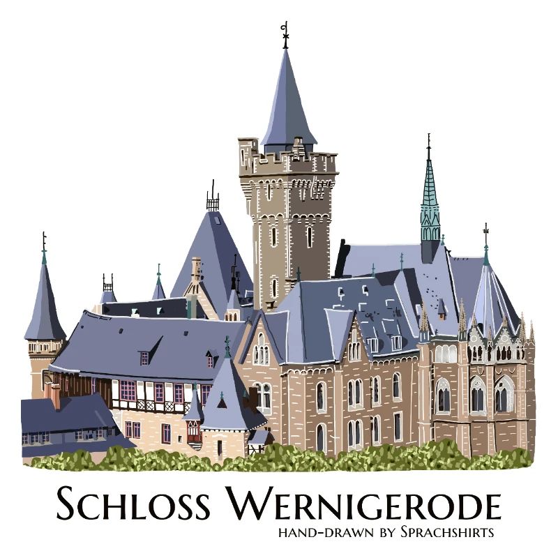 Wernigerode Castle in the Harz Mountains, hand drawing