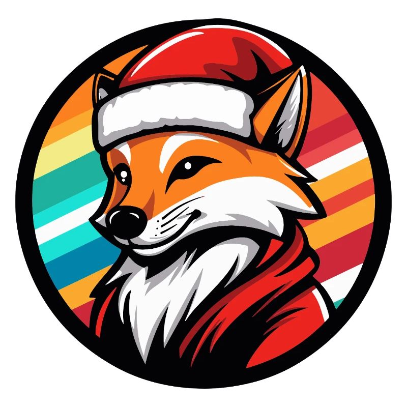 Fuchs im Santa-Look mit Regenbogen