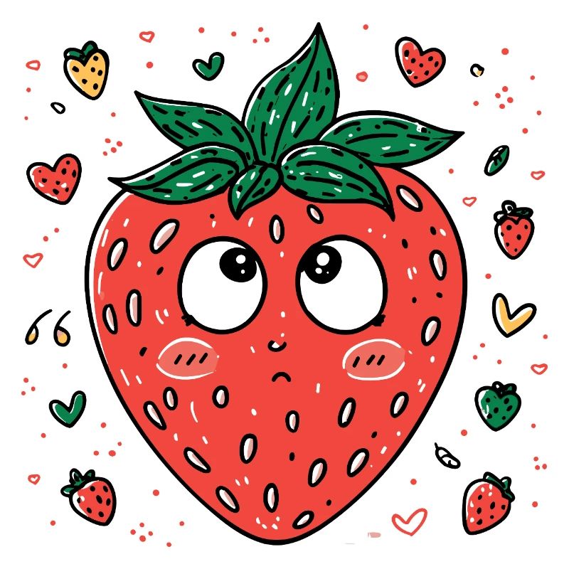 Kawaii Erdbeere mit neugierigen Augen