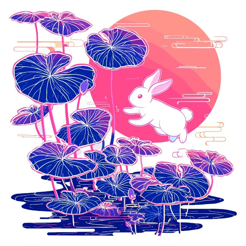 Neon bunny lotus forest in the evening light