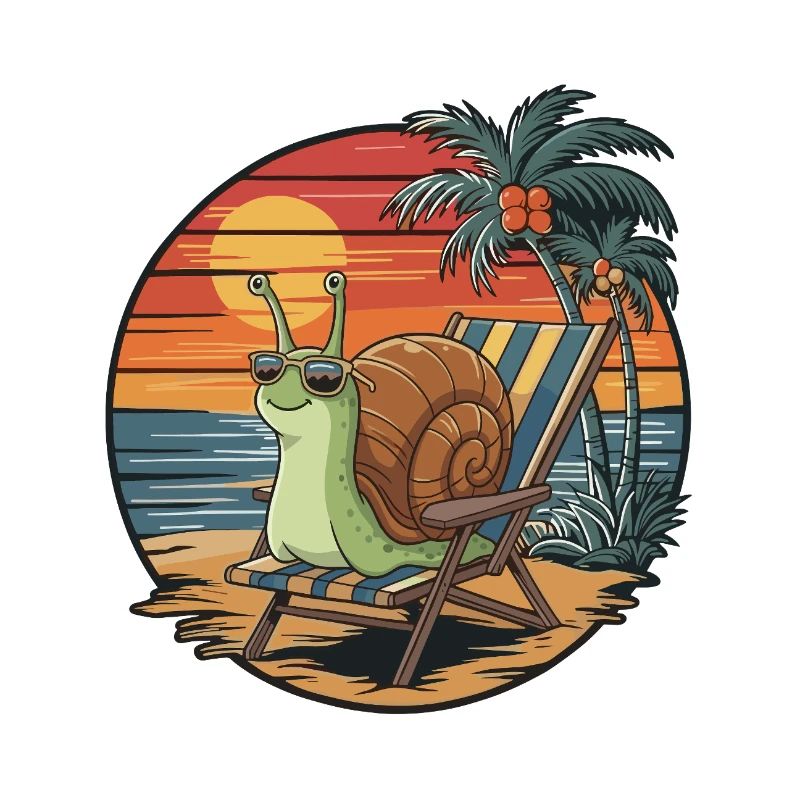 Escargot drôle sur la plage Coucher de soleil des vacances d’été
